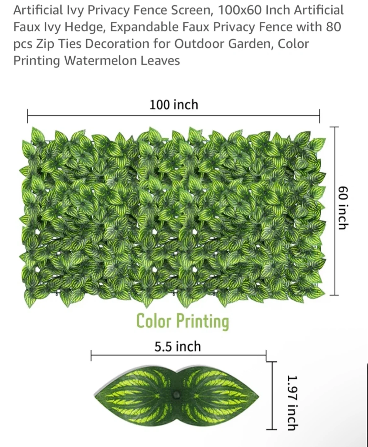 Artificial Ivy Privacy Fence Screen 100x60 Inch - photo 2