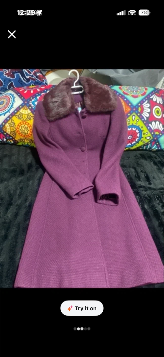 Guess Purple Coat with Faux Fur Collar