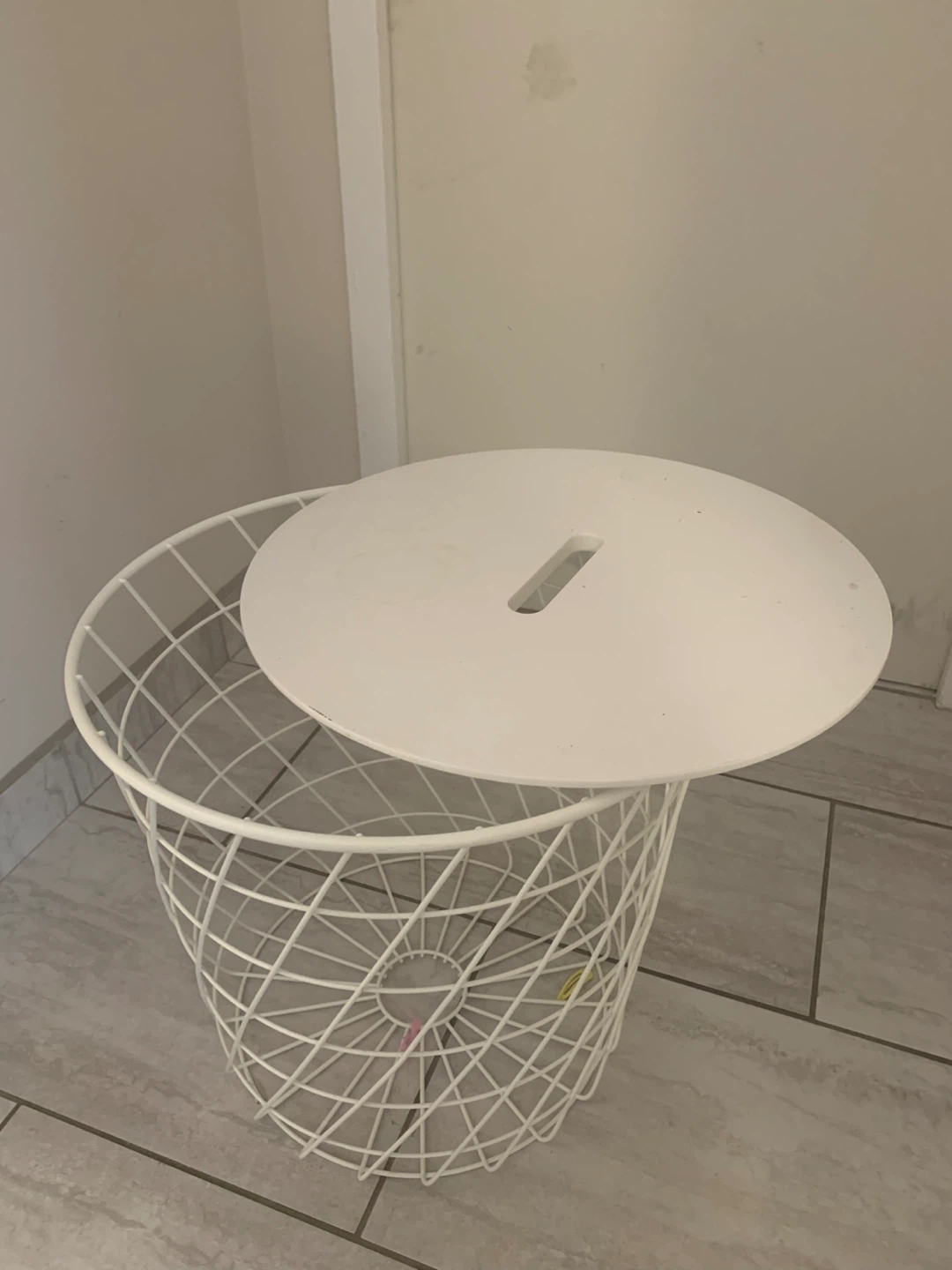 White Metal Wire Basket Side Table with Lid - photo 2