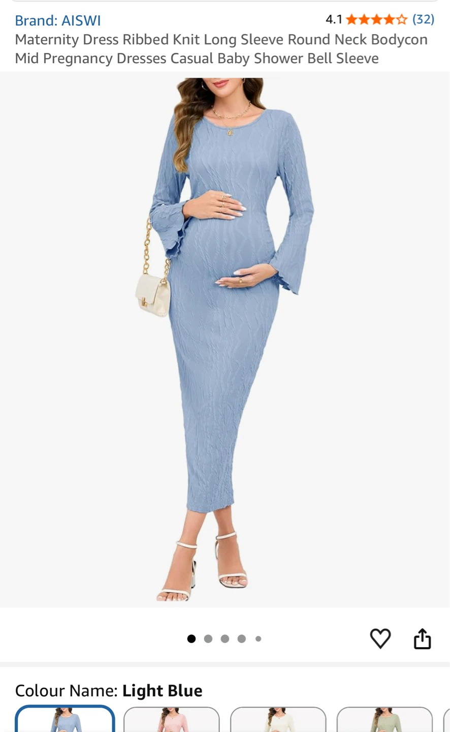 AISWI Maternity Ribbed Knit Long Sleeve Dress Light Blue