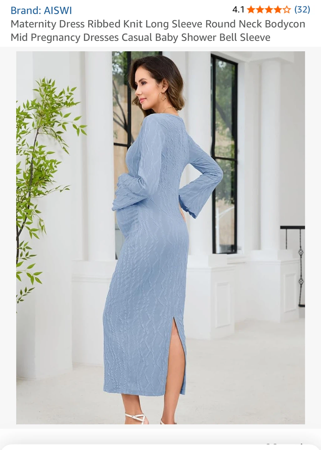 AISWI Maternity Ribbed Knit Long Sleeve Dress Light Blue - photo 2