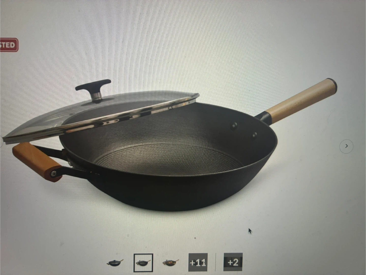 Paderno Cast Iron Wok with Glass Lid - photo 5