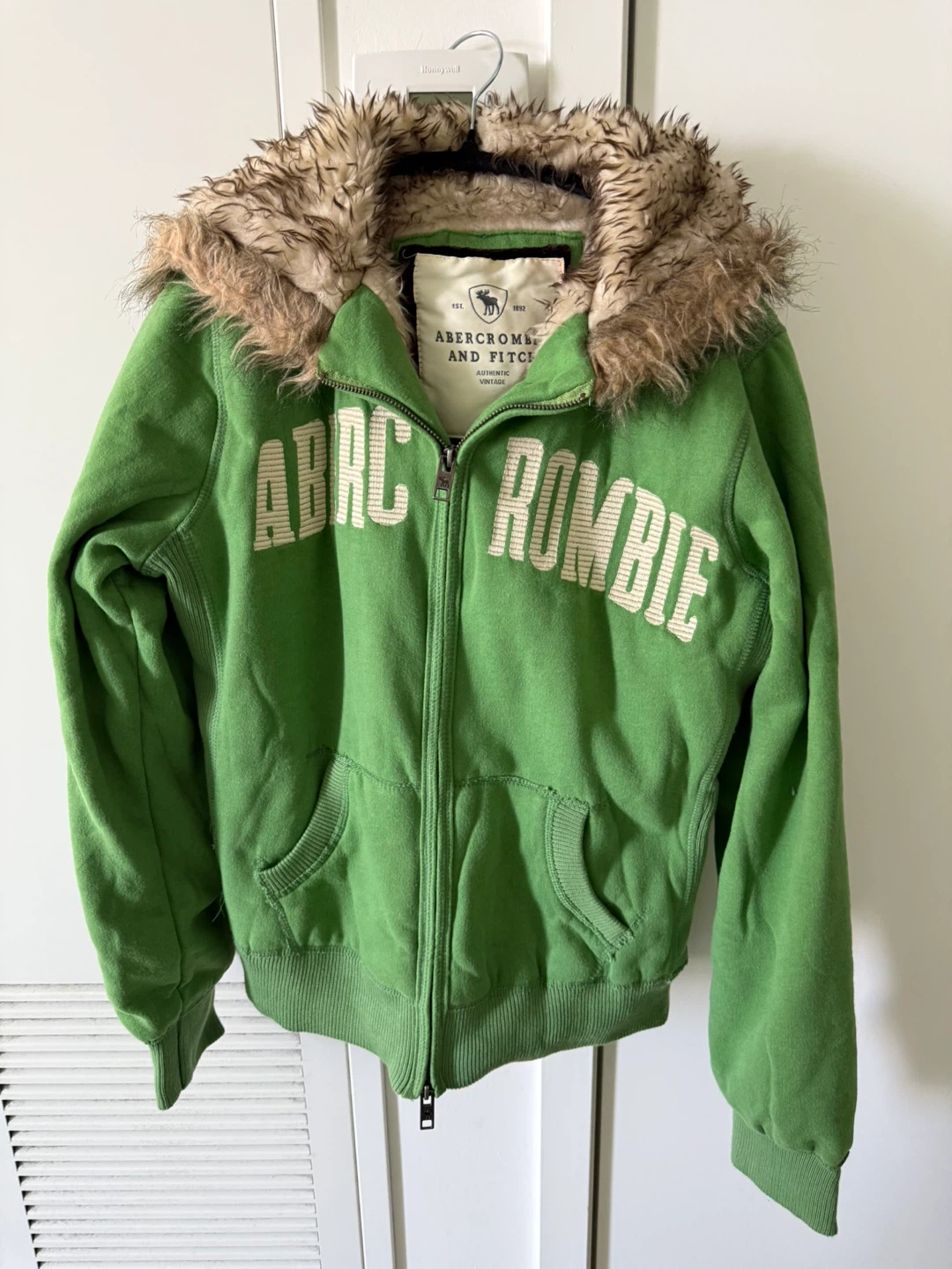 Green Abercrombie & Fitch Hoodie with Faux Fur Lined Hood