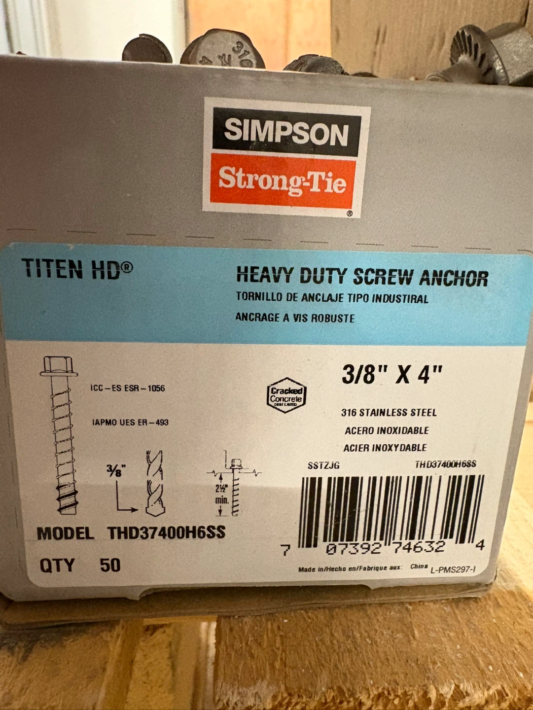 Simpson Strong-Tie 3/8" X 4" Heavy Duty Screw Anchors (50 ct) - photo 2