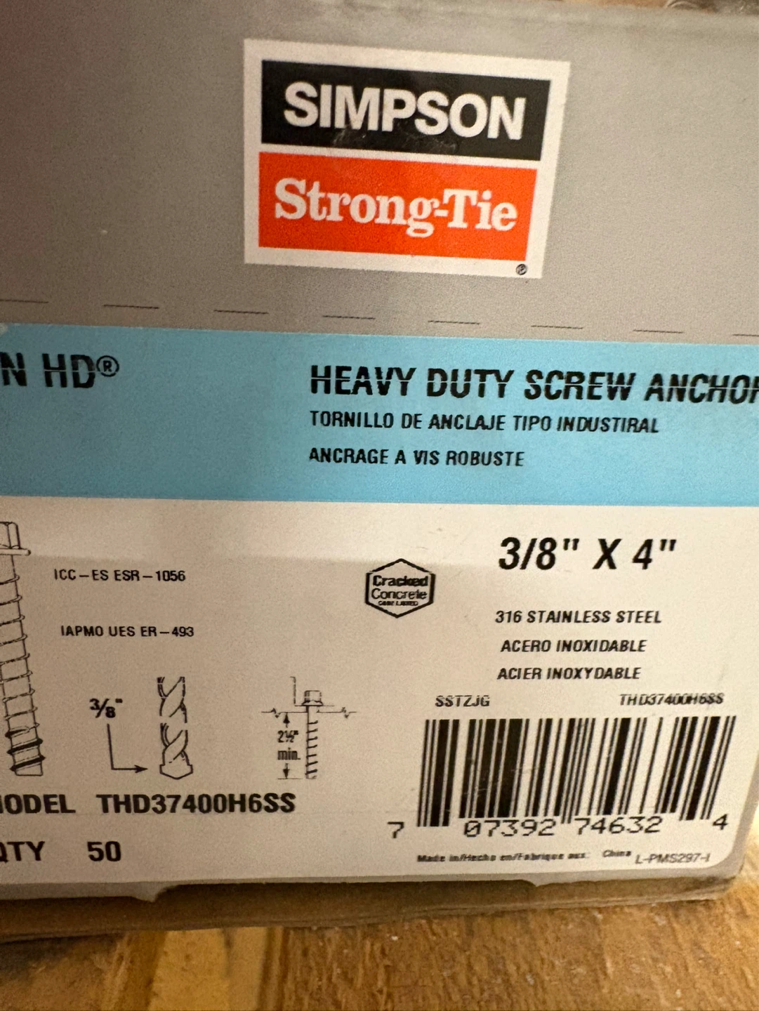 Simpson Strong-Tie 3/8" X 4" Heavy Duty Screw Anchors (50 ct) - photo 3