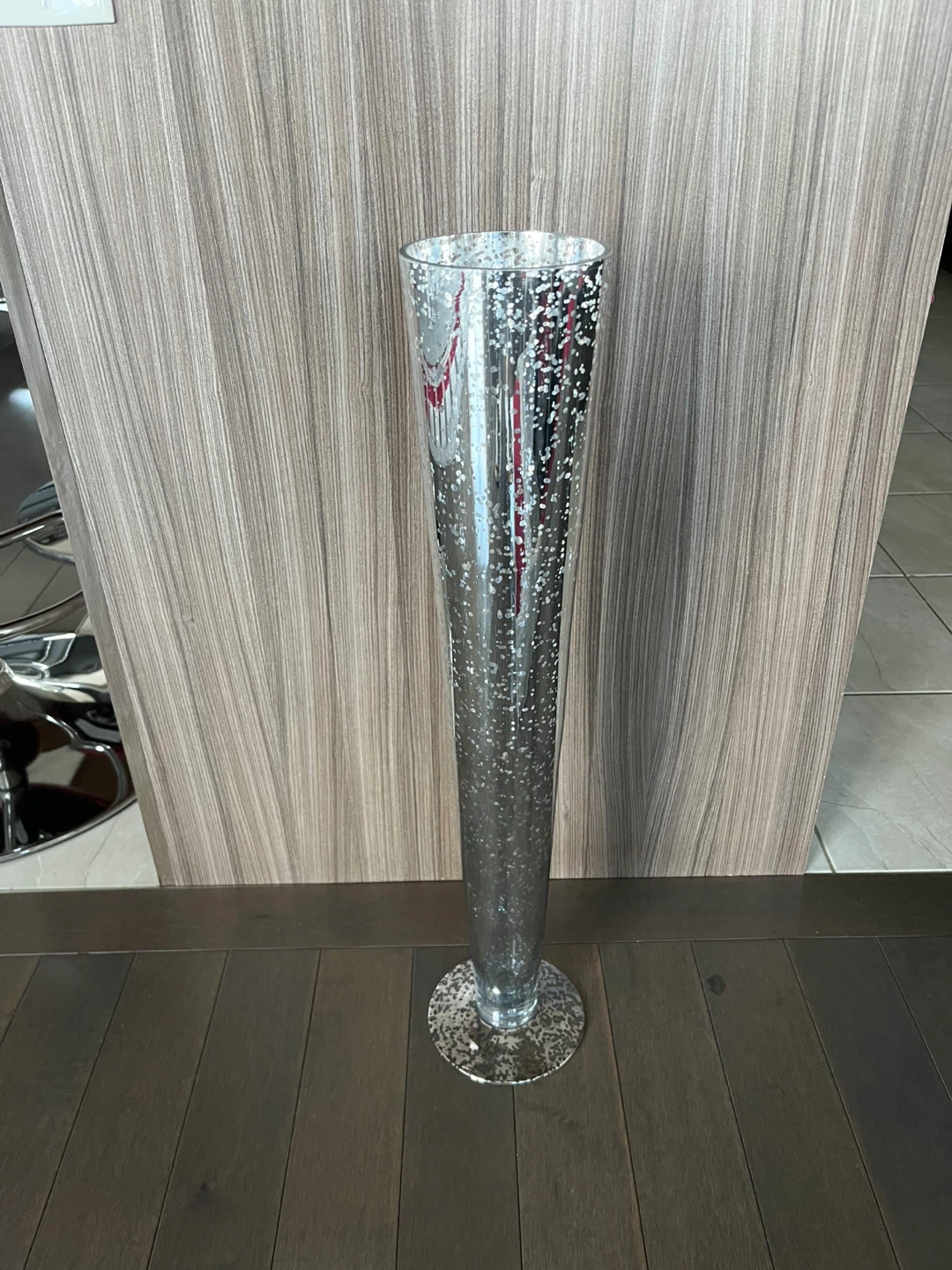 Tall Silver Speckled Glass Vase