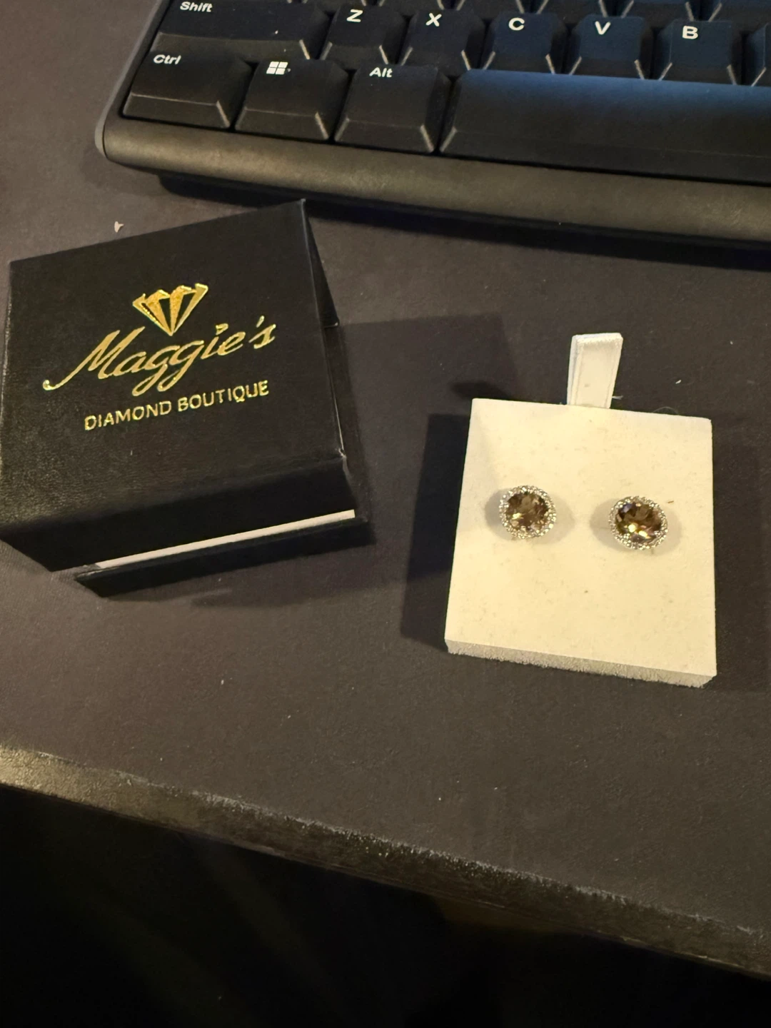 14K White Gold Smokey Quartz & Diamond Earrings - photo 4