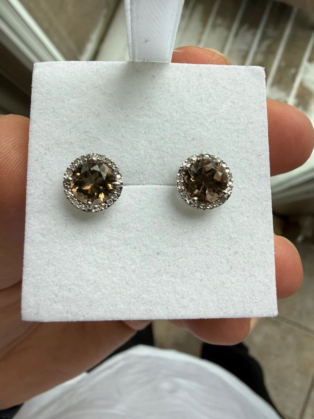 14K White Gold Smokey Quartz & Diamond Earrings