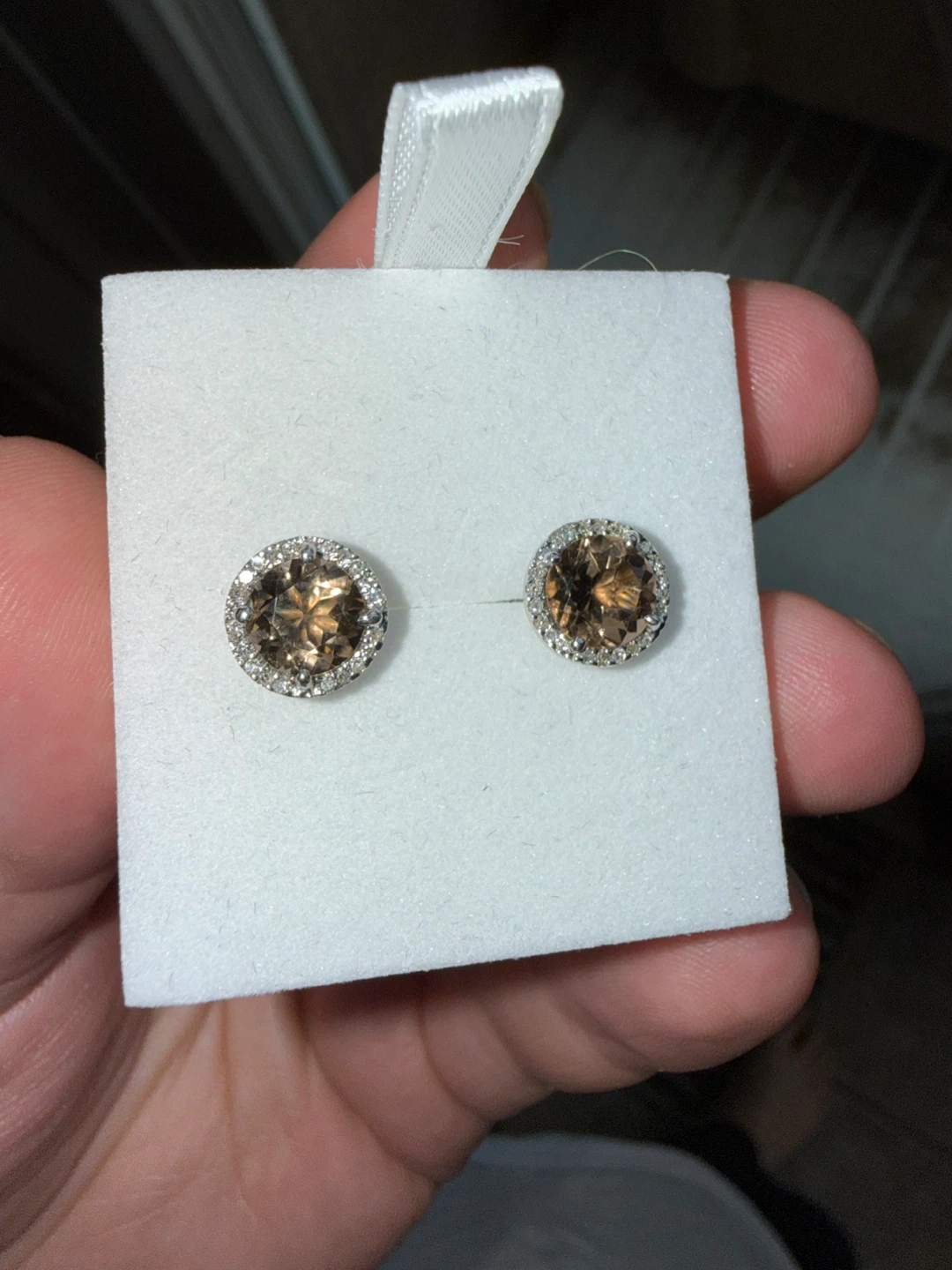 14K White Gold Smokey Quartz & Diamond Earrings - photo 2