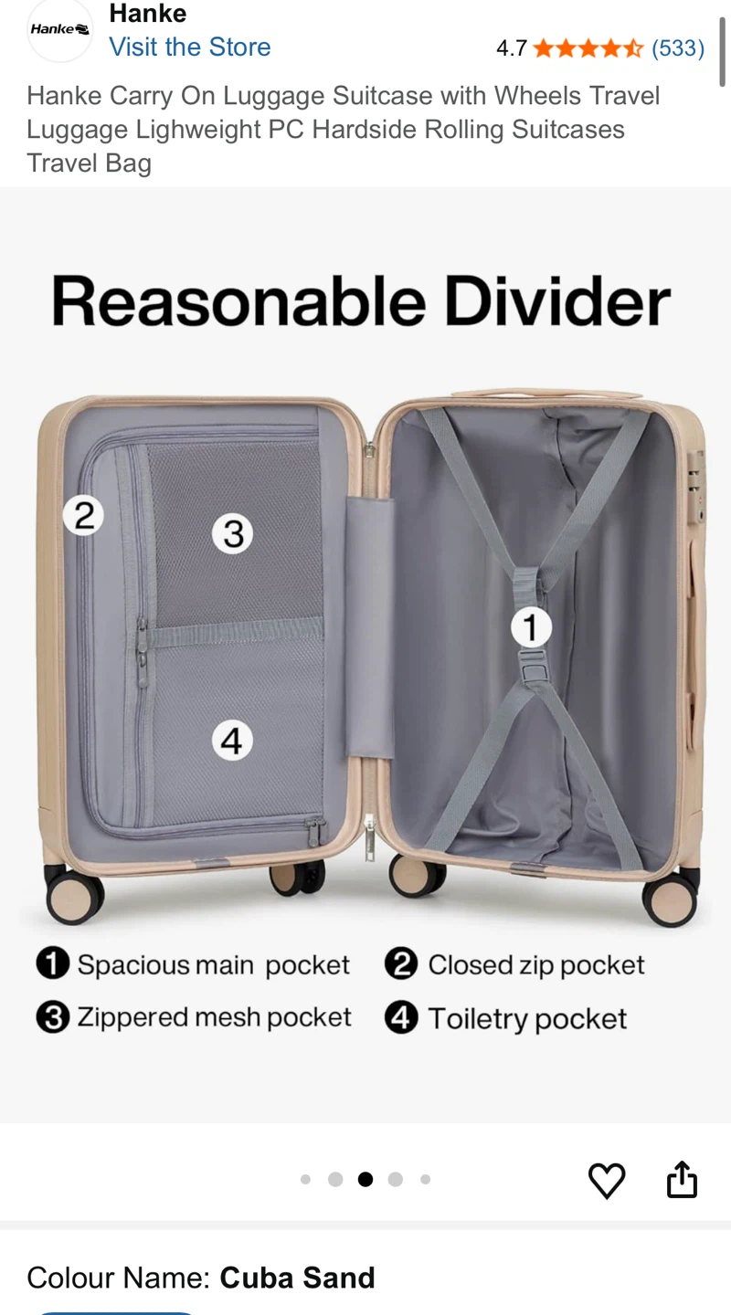 Hanke Carry On Luggage 20" Hardside Rolling Suitcase - Cuba Sand - photo 5