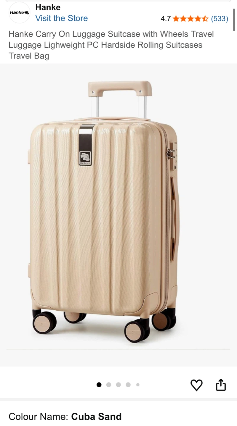 Hanke Carry On Luggage 20" Hardside Rolling Suitcase - Cuba Sand