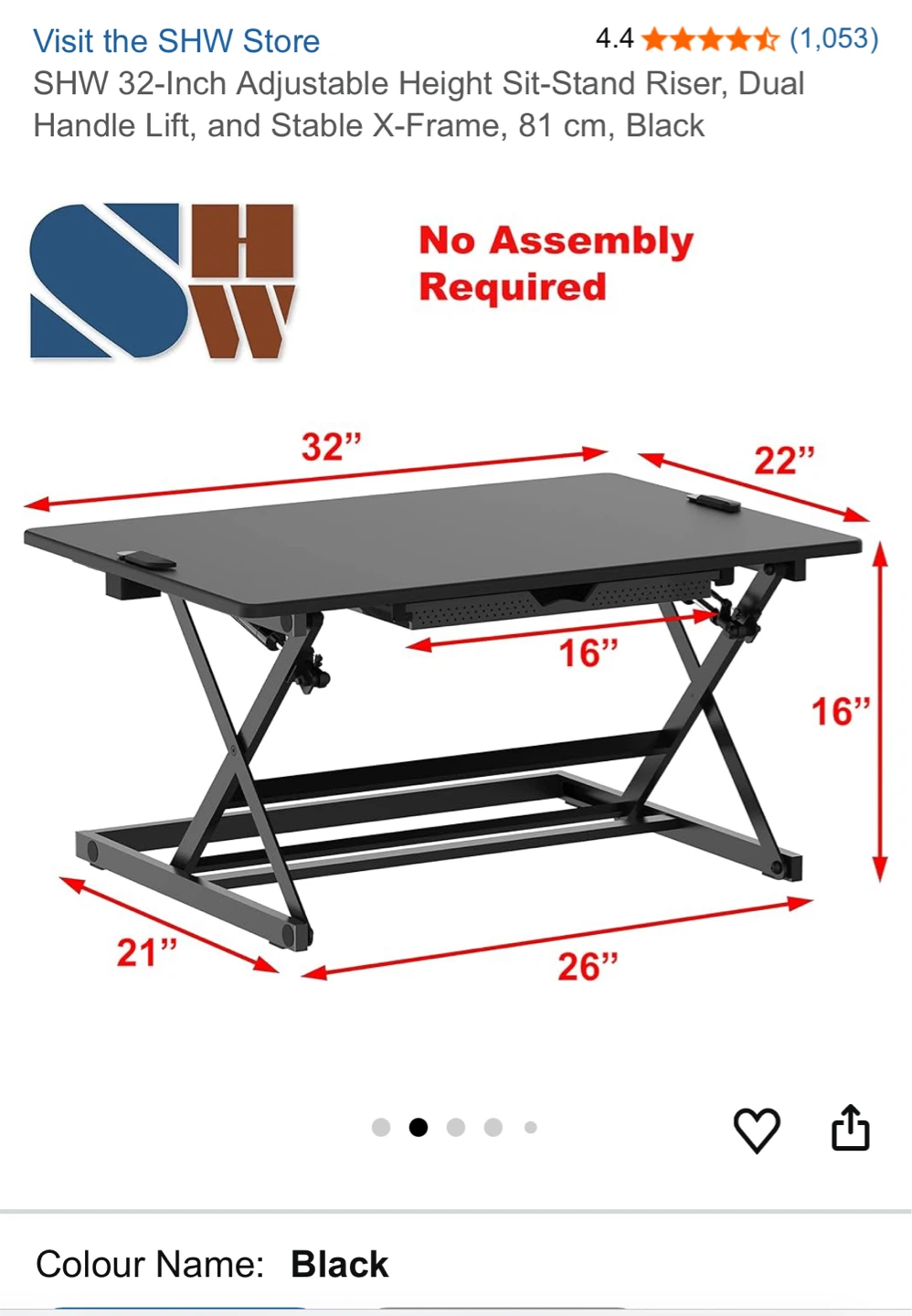 SHW 32-Inch Adjustable Height Sit-Stand Riser - Black - photo 2