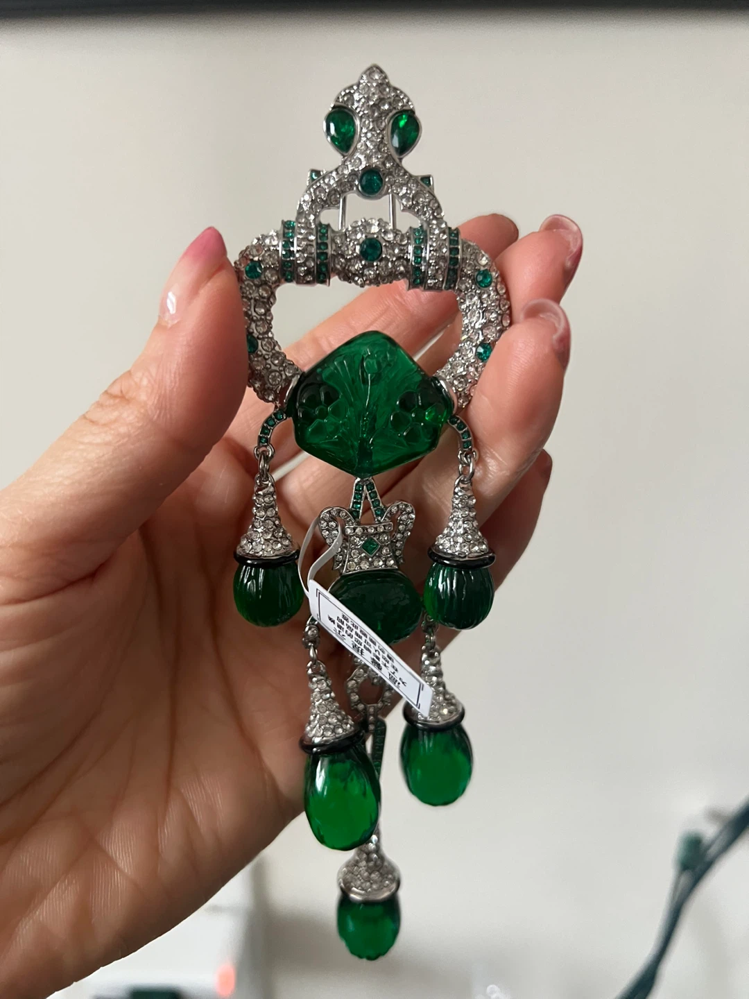 Emerald and Diamond Chandelier Brooch