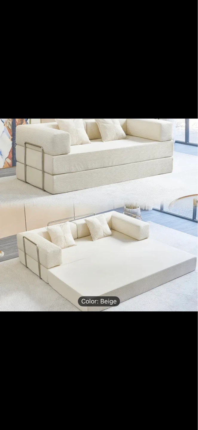 Beige Convertible Sofa Bed with Pillows - photo 2