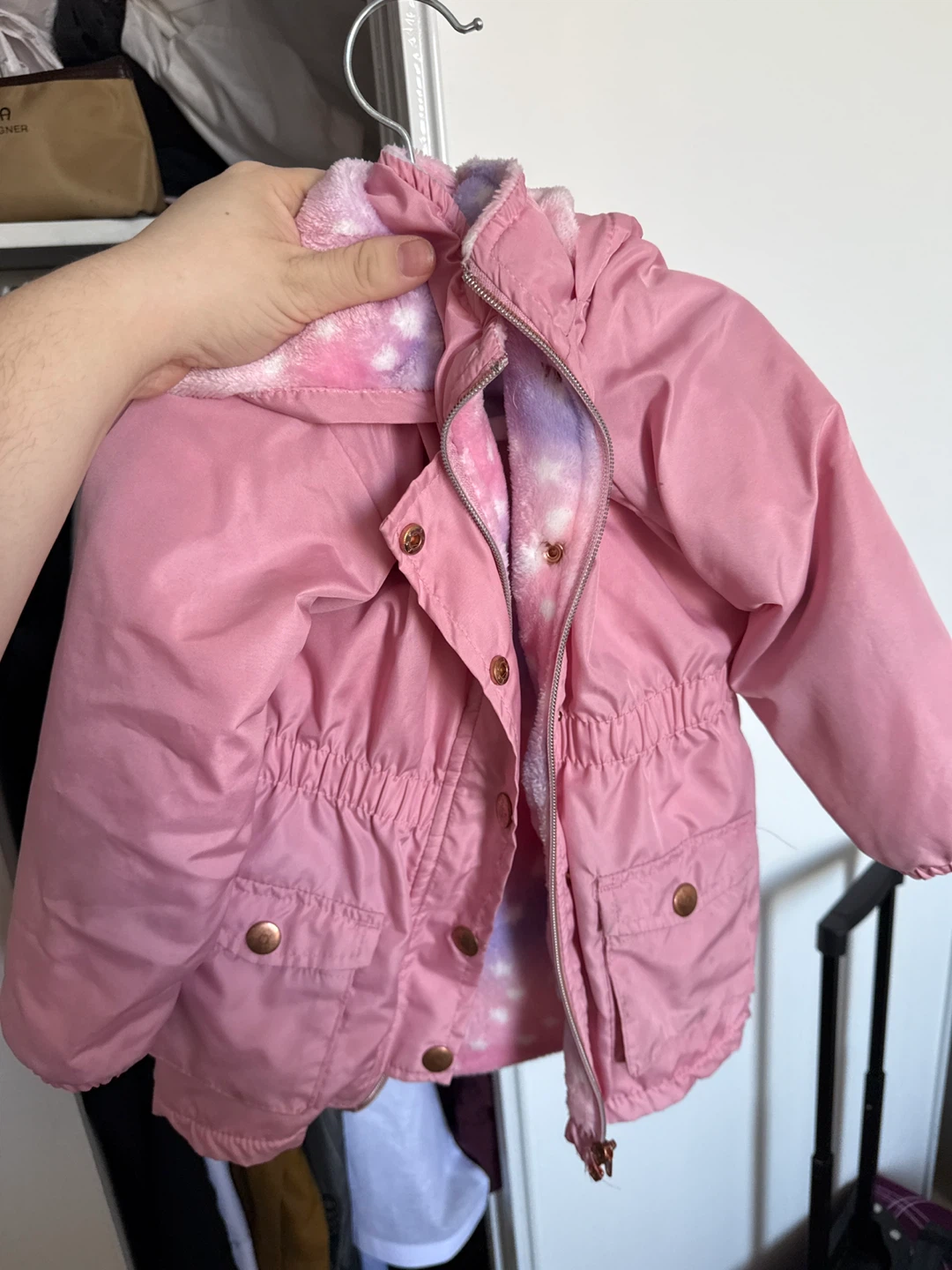 Pink Puffer Jacket with Tie-Dye Lining 3t - photo 2