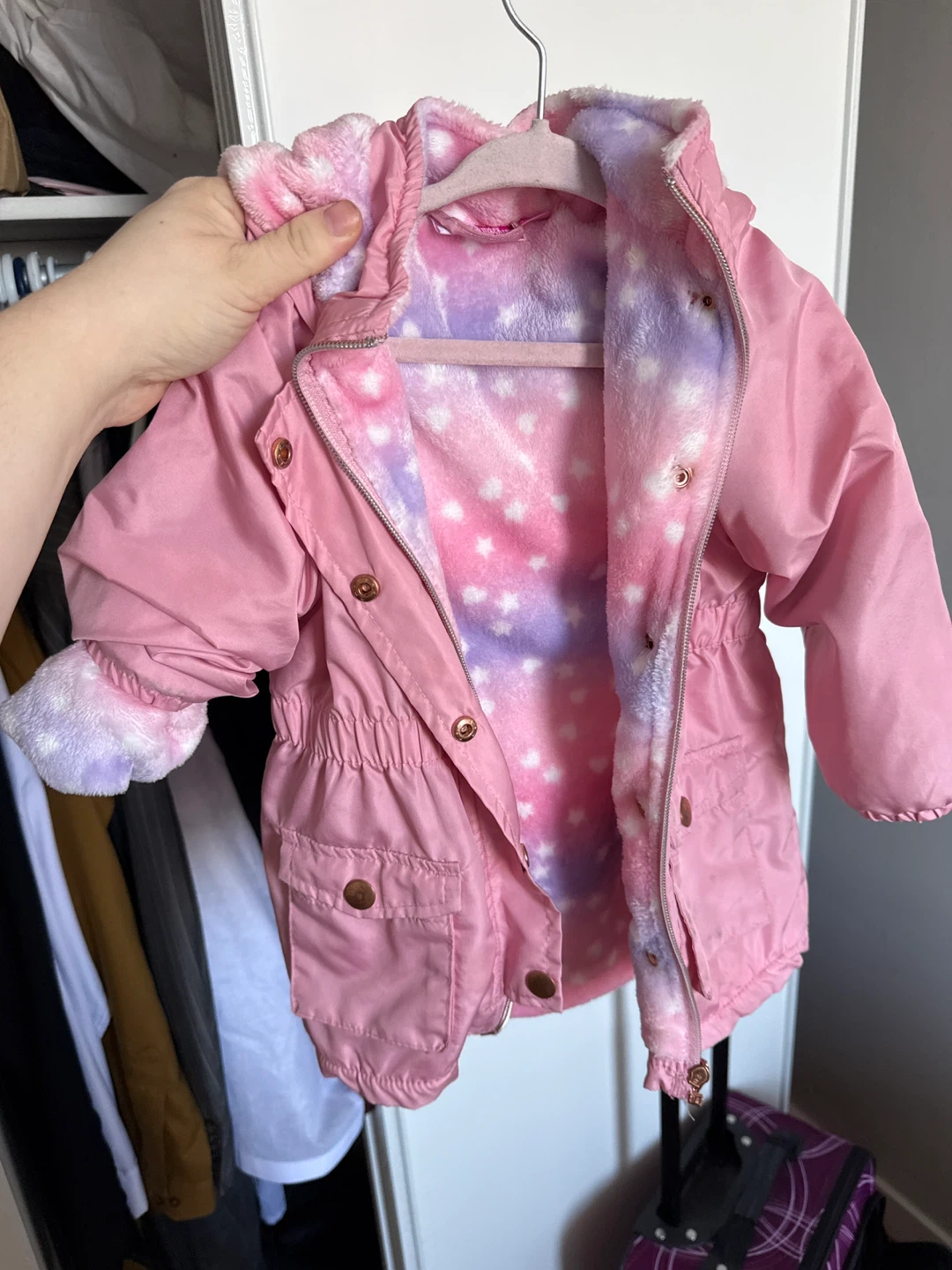 Pink Puffer Jacket with Tie-Dye Lining 3t