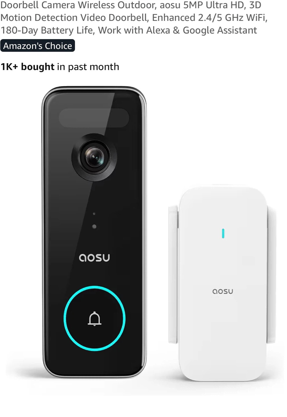 aosu Wireless Video Doorbell Camera - 5MP Ultra HD, WiFi  5MP