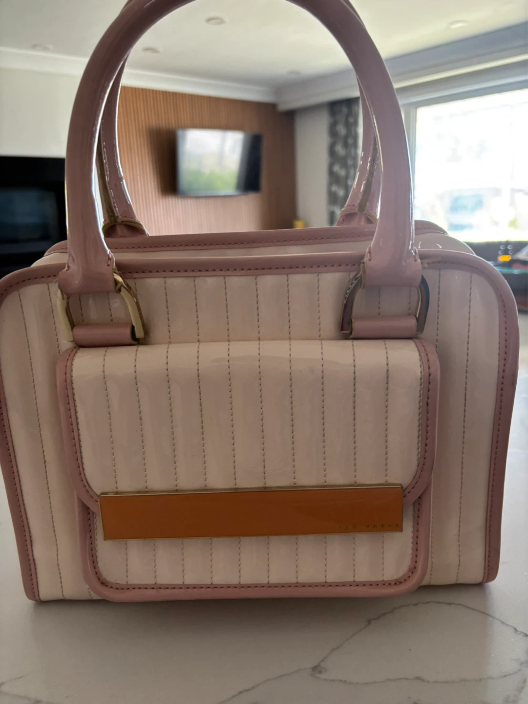 Ted Baker White and Pink Patent Leather Handbag