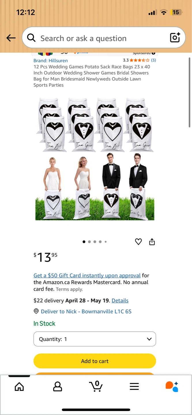 NEW! 12 Pcs Wedding Potato Sack Race Bags
