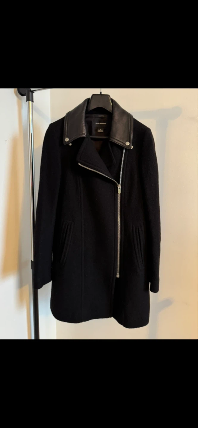 Club Monaco Black Wool  Jacket with Leather Collar