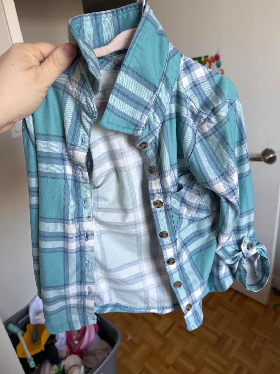 Blue and White Plaid Button-Up Shirt 4t
