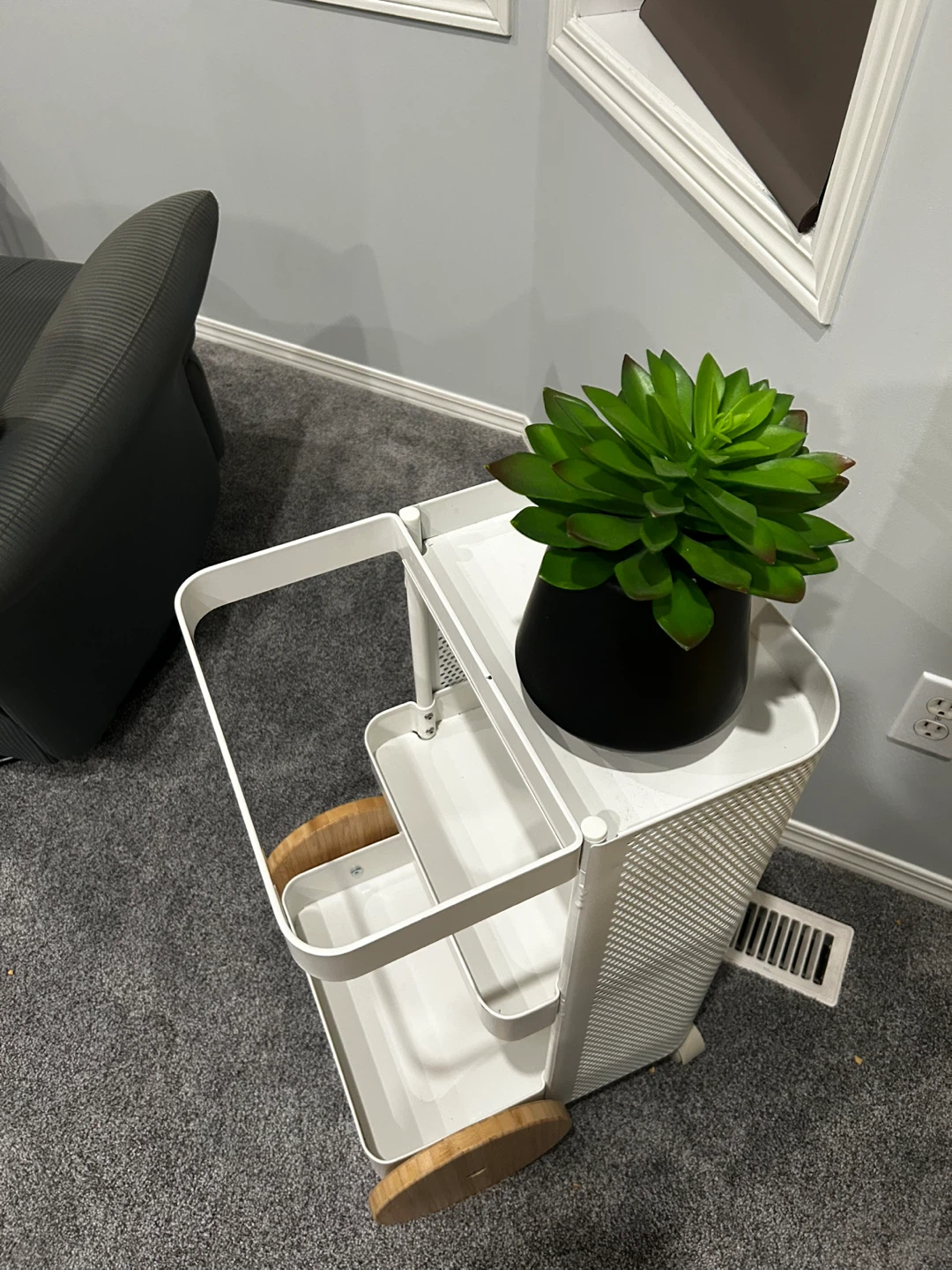 Ikea White 3-Tier Rolling Utility Cart with Wooden Wheels - photo 2