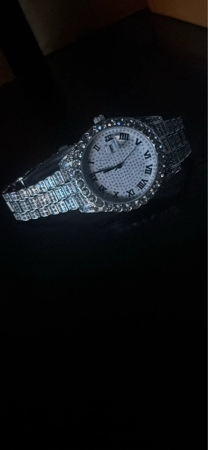 Iced Out Analog Watch with Roman Numerals