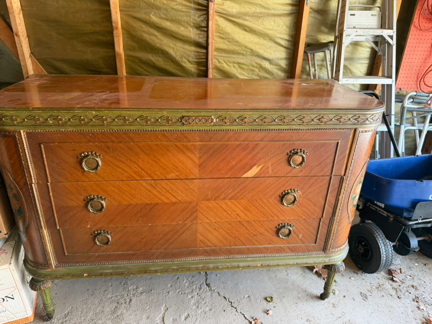 Vintage Wooden Dresser with Painted Floral Detail