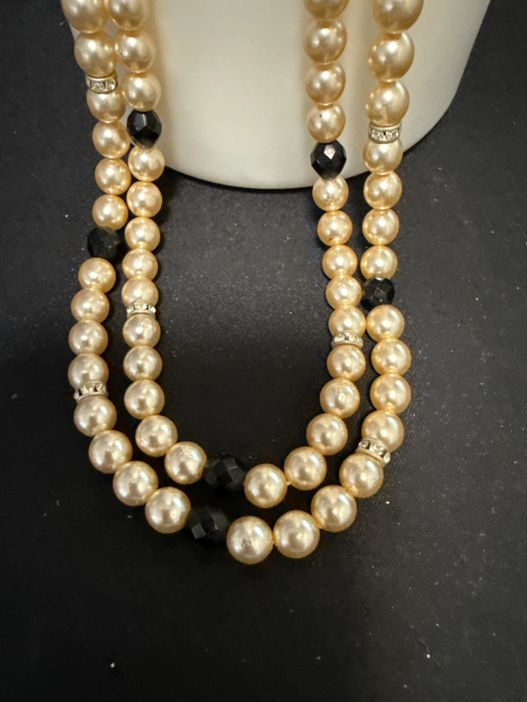 Beaded Necklace with Faux Pearls and Black Accent Beads - photo 3
