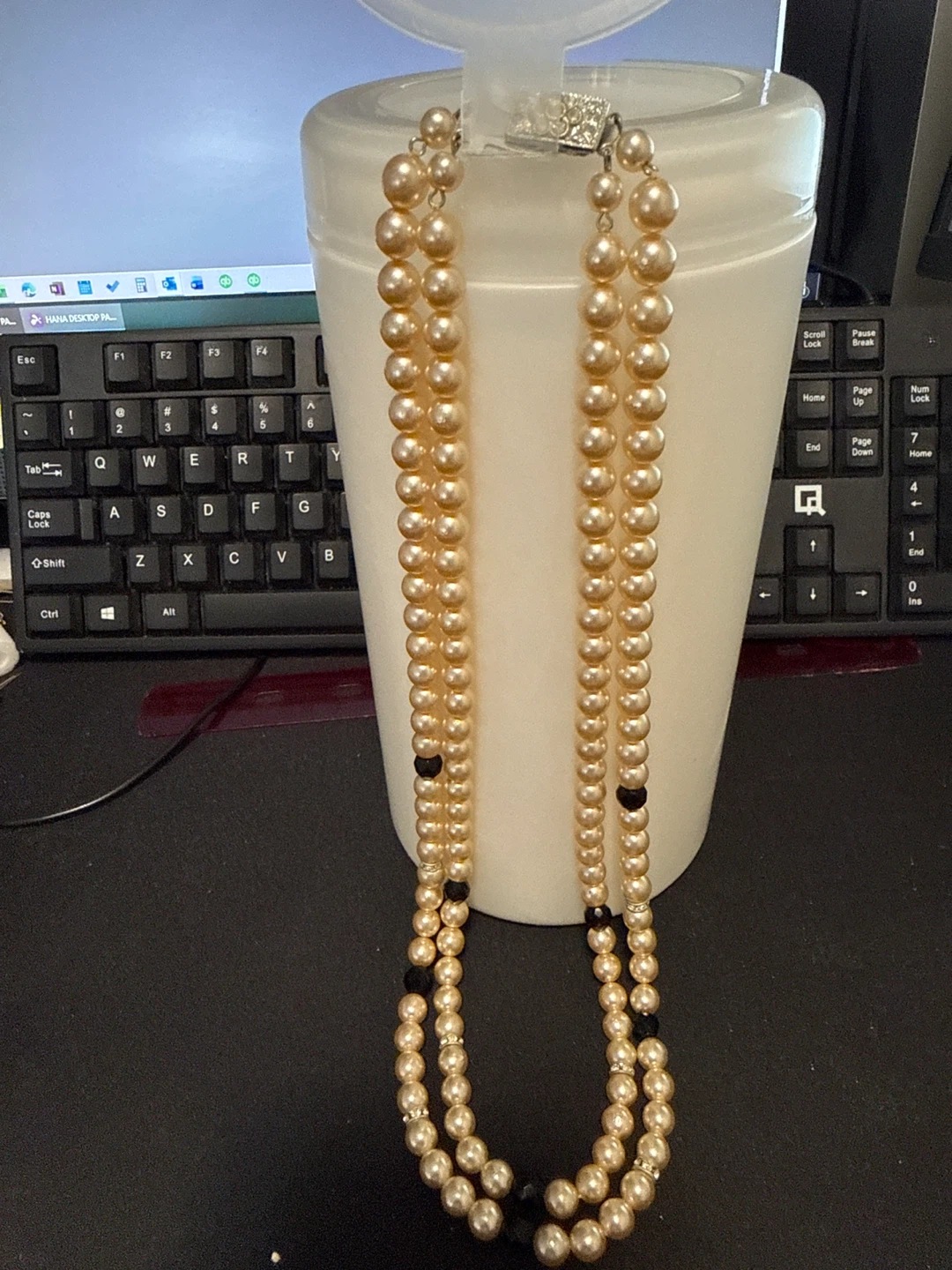 Beaded Necklace with Faux Pearls and Black Accent Beads - photo 2