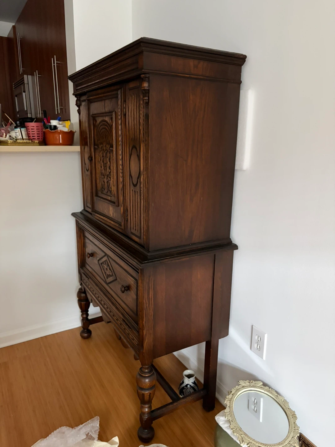 Antique Oak China Cabinet with Drawer - photo 2