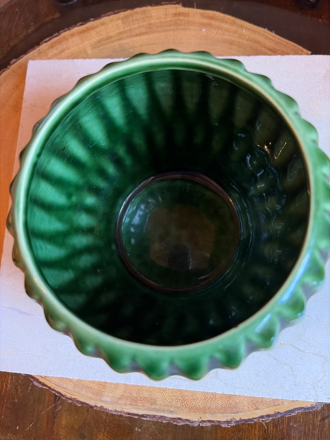 Vintage McCoy Green Ribbed Ceramic Planter - photo 3