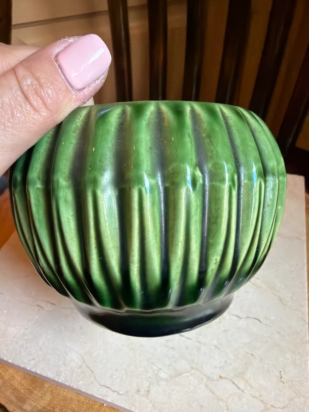 Vintage McCoy Green Ribbed Ceramic Planter - photo 5