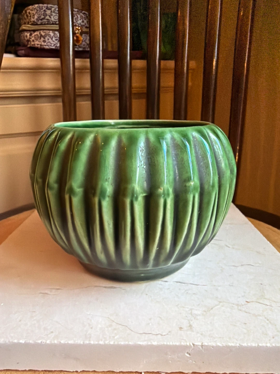 Vintage McCoy Green Ribbed Ceramic Planter