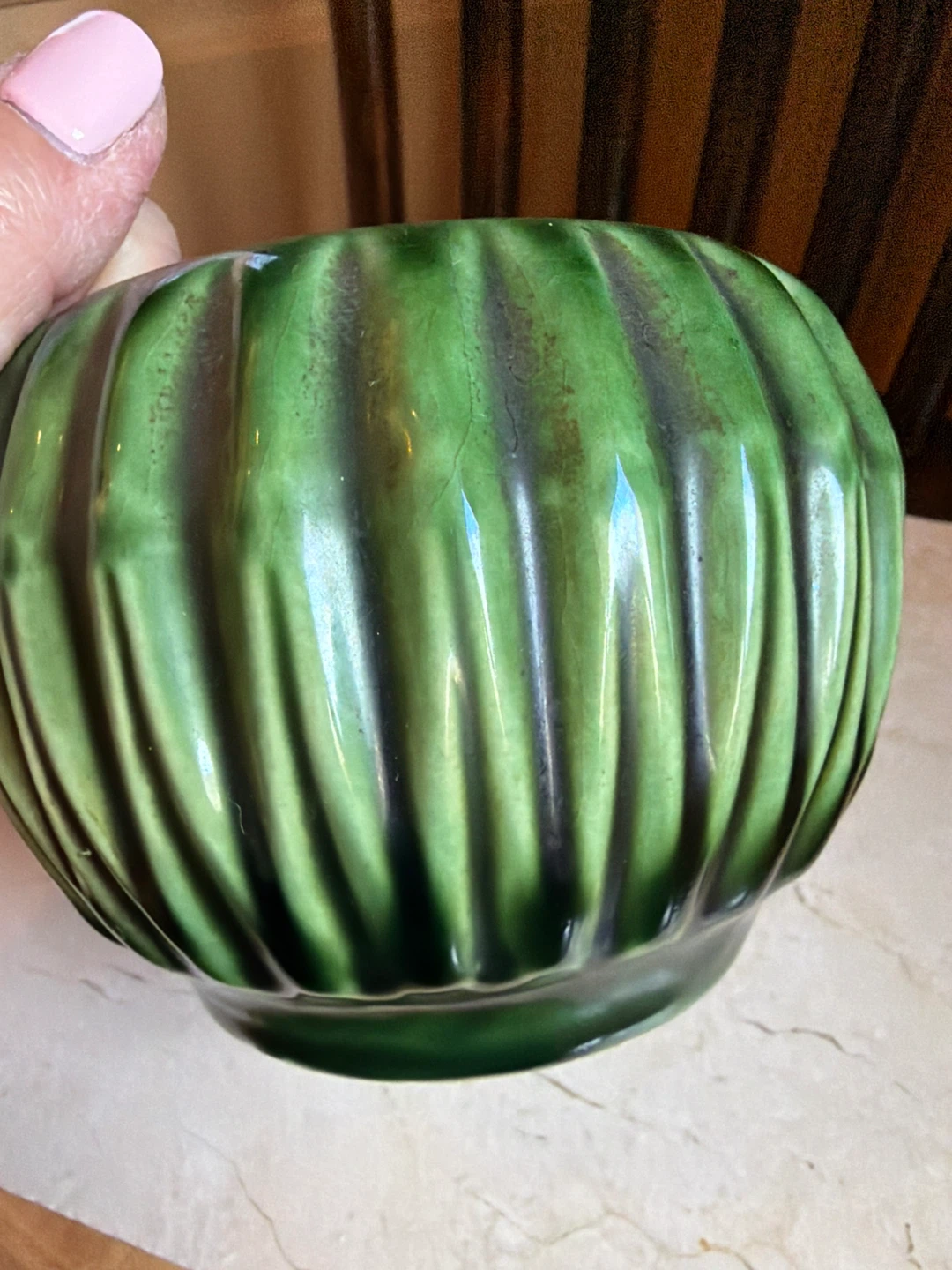 Vintage McCoy Green Ribbed Ceramic Planter - photo 4