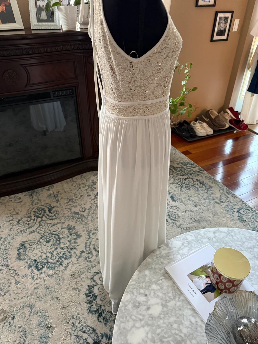 White Halter Neck Sequin Lace Maxi Dress - photo 5