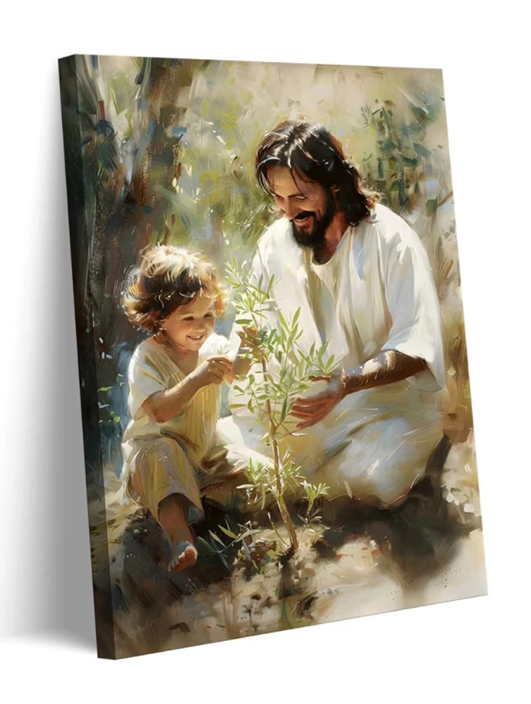 Jesus and Child Planting Art Canvas Print 16x24