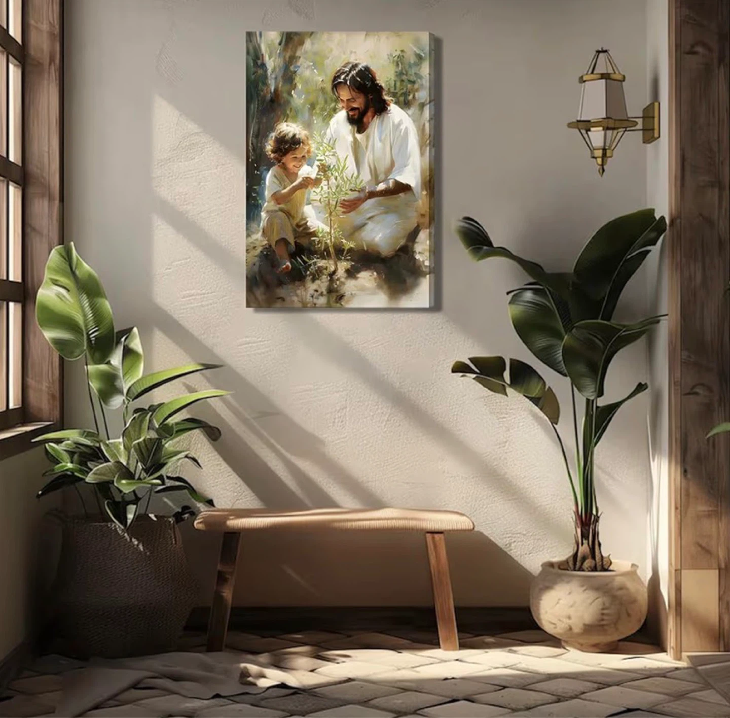 Jesus and Child Planting Art Canvas Print 16x24 - photo 5