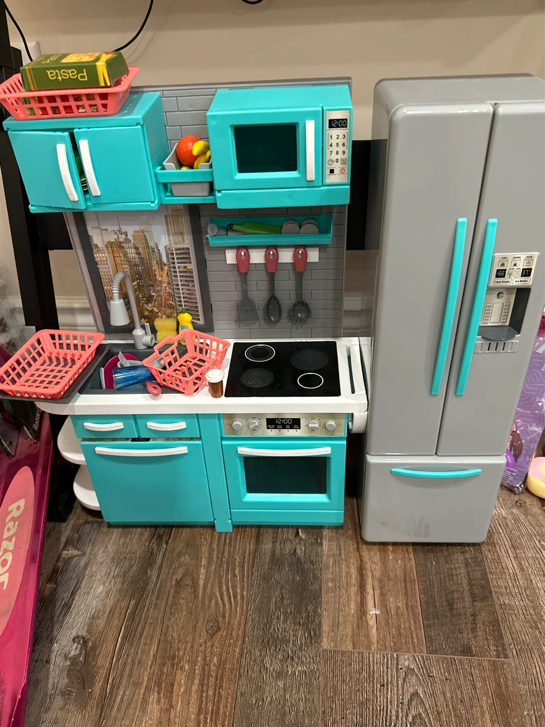 Kids Play Kitchen with Fridge, Stove, Microwave and Accessories