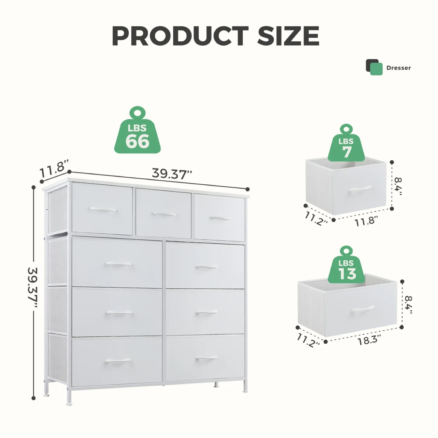 White 9-Drawer Dresser with Wooden Top - photo 2