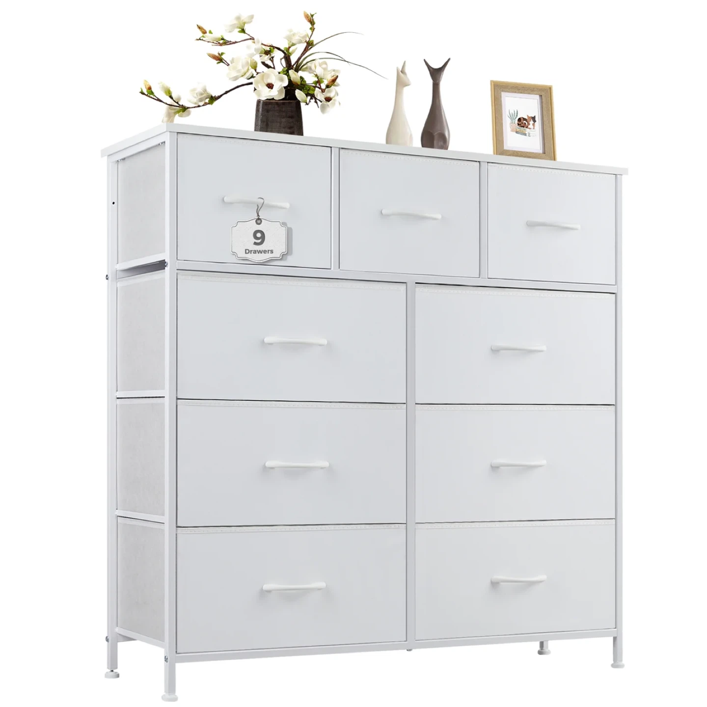 White 9-Drawer Dresser with Wooden Top