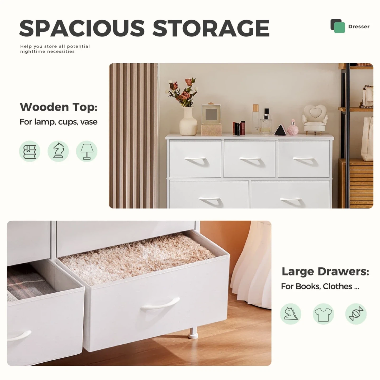 White 9-Drawer Dresser with Wooden Top - photo 4