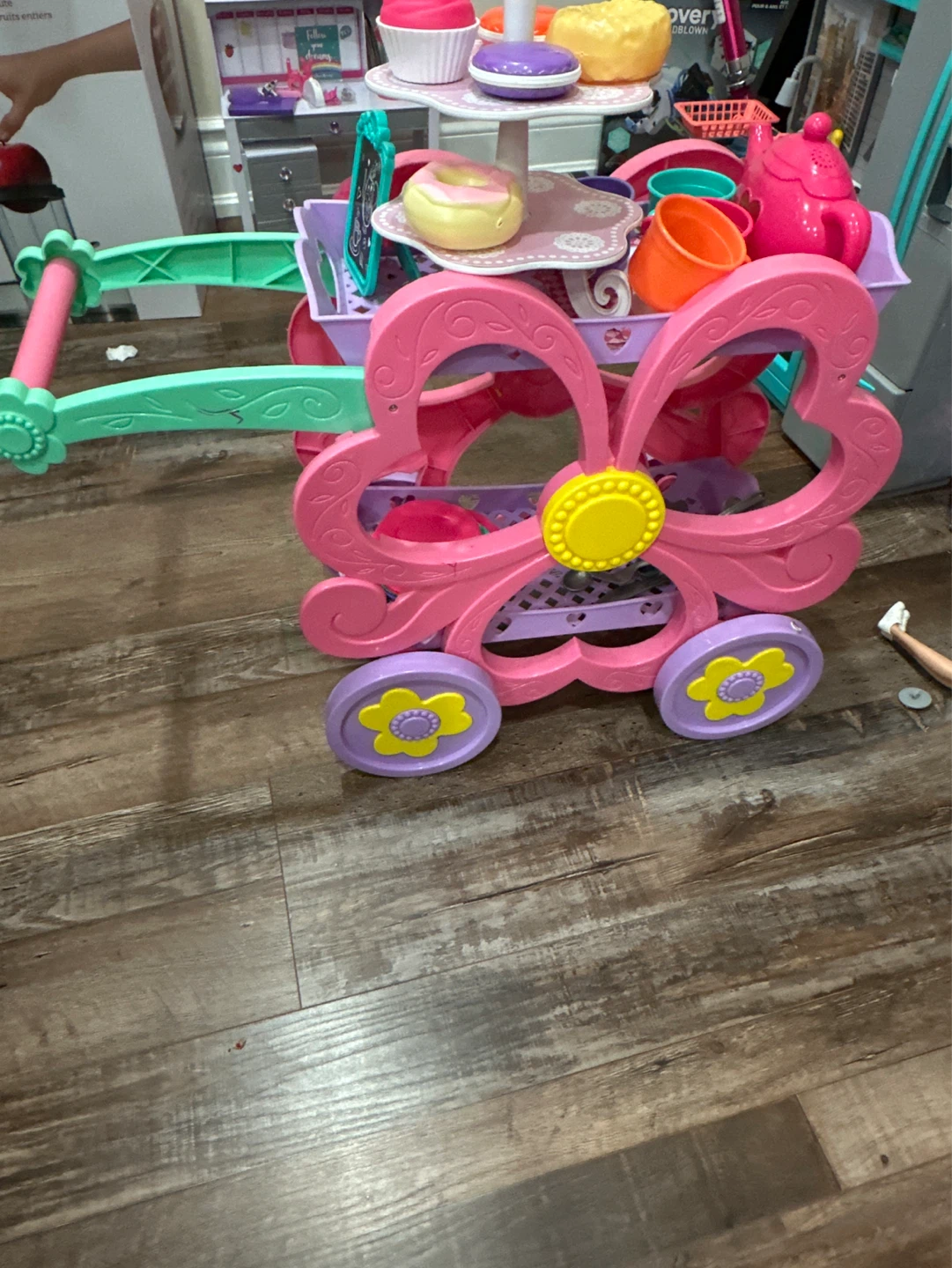 Pink Butterfly Play Shopping Cart with Play Food