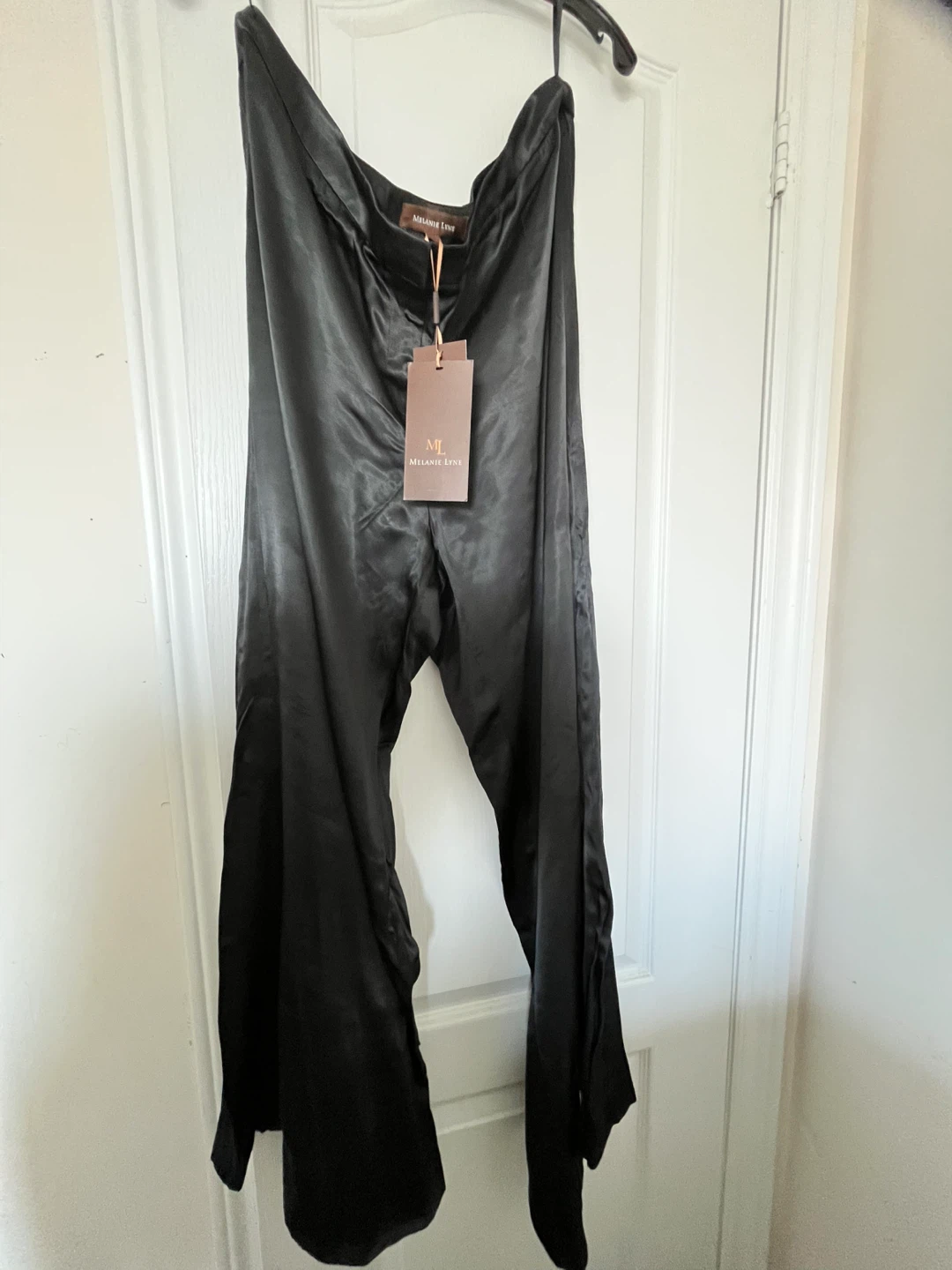 Melanie Lyne Black Satin Wide Leg Pants