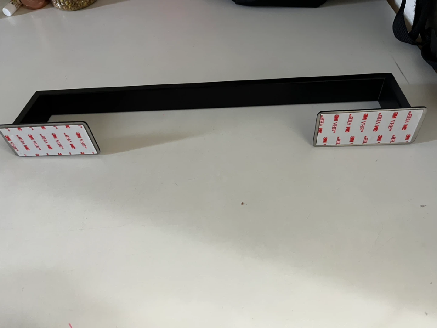 Black Metal Towel Bar with Adhesive Backing