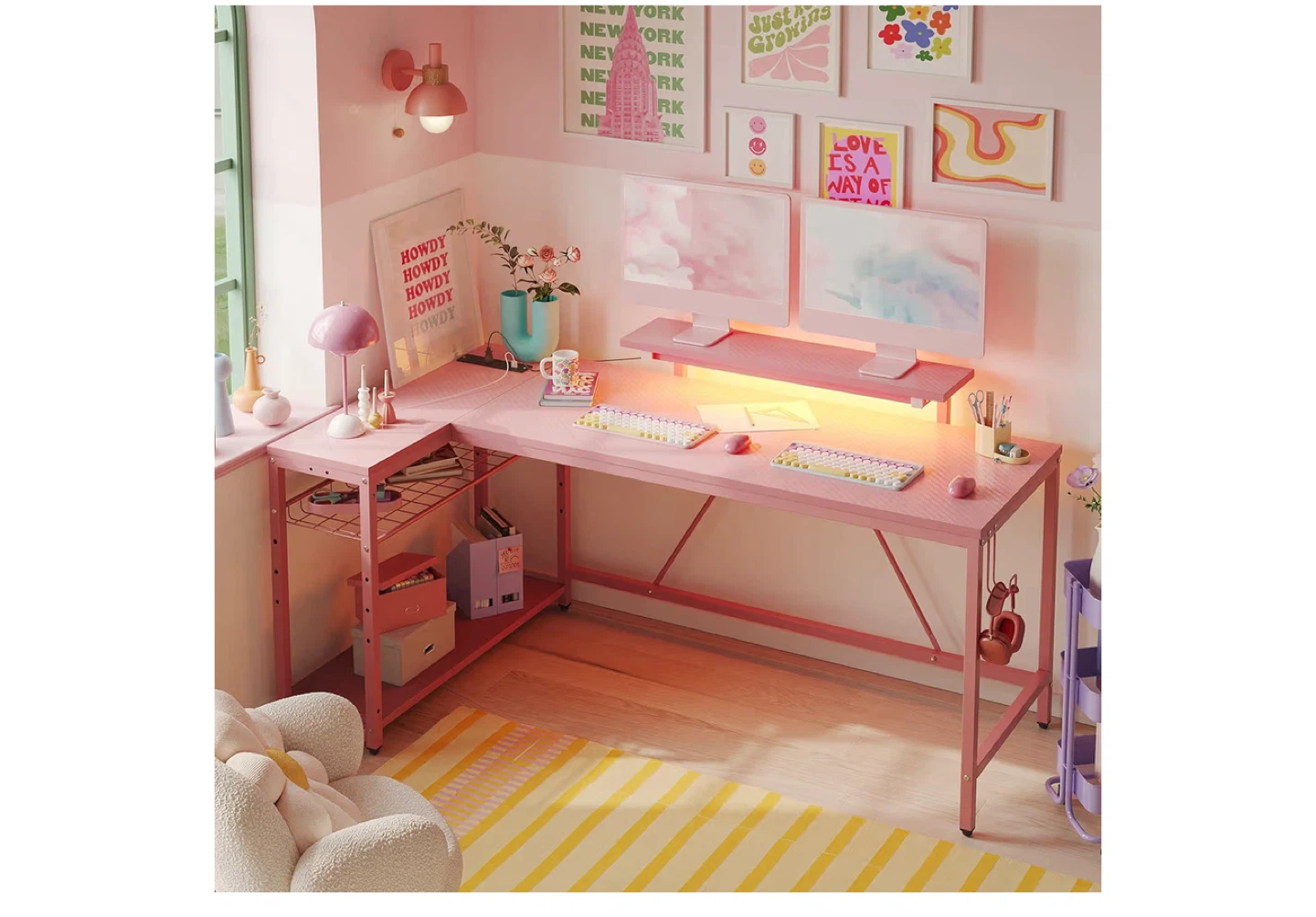 Bestier Pink Gaming Desk 58 inch
