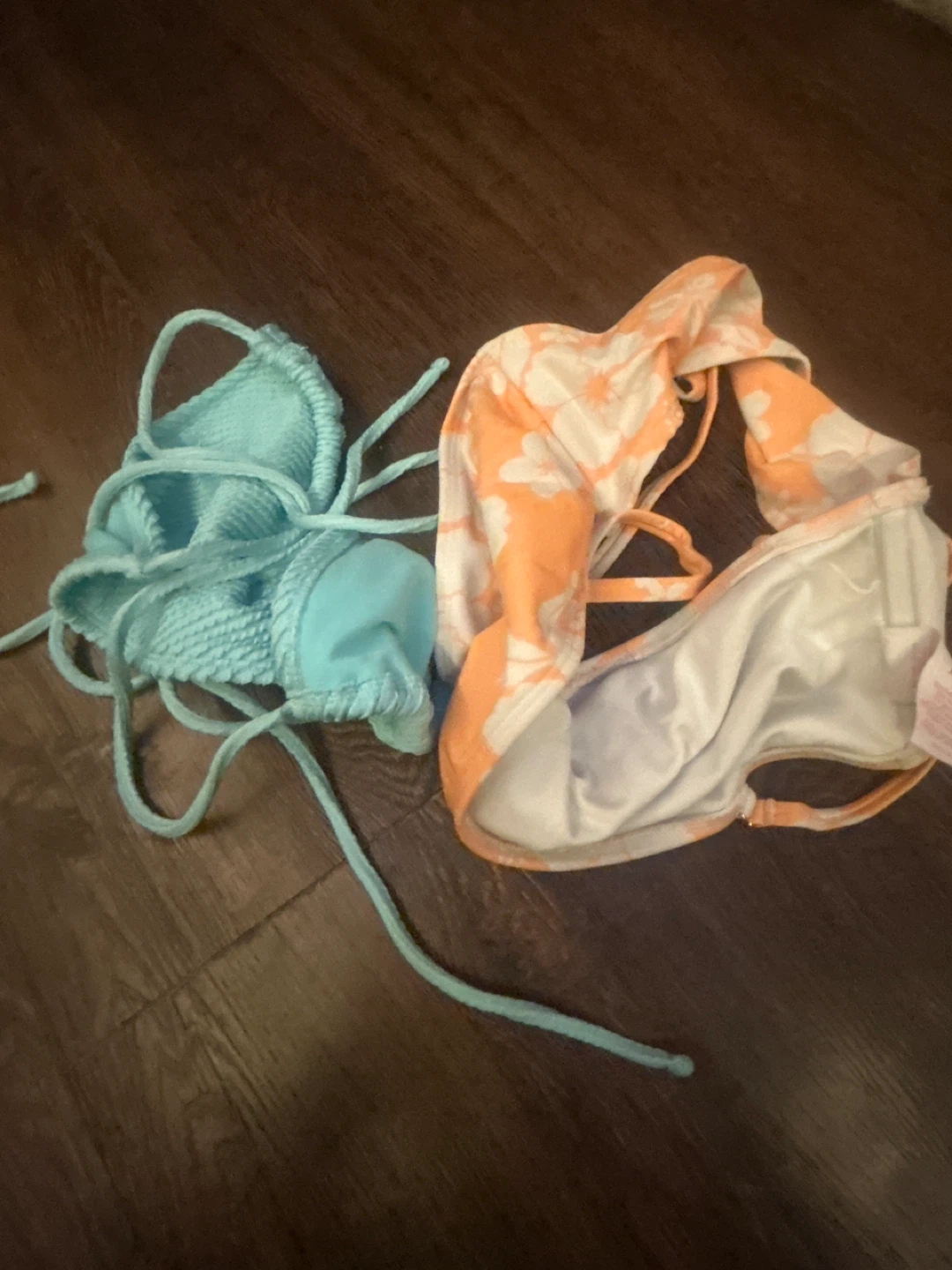 Bikini Swimsuit Top and Bottom Set - Blue and Orange Floral