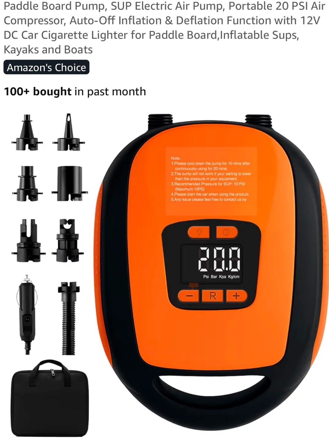 Portable Electric Air Pump for Paddle Boards and Inflatables PB6