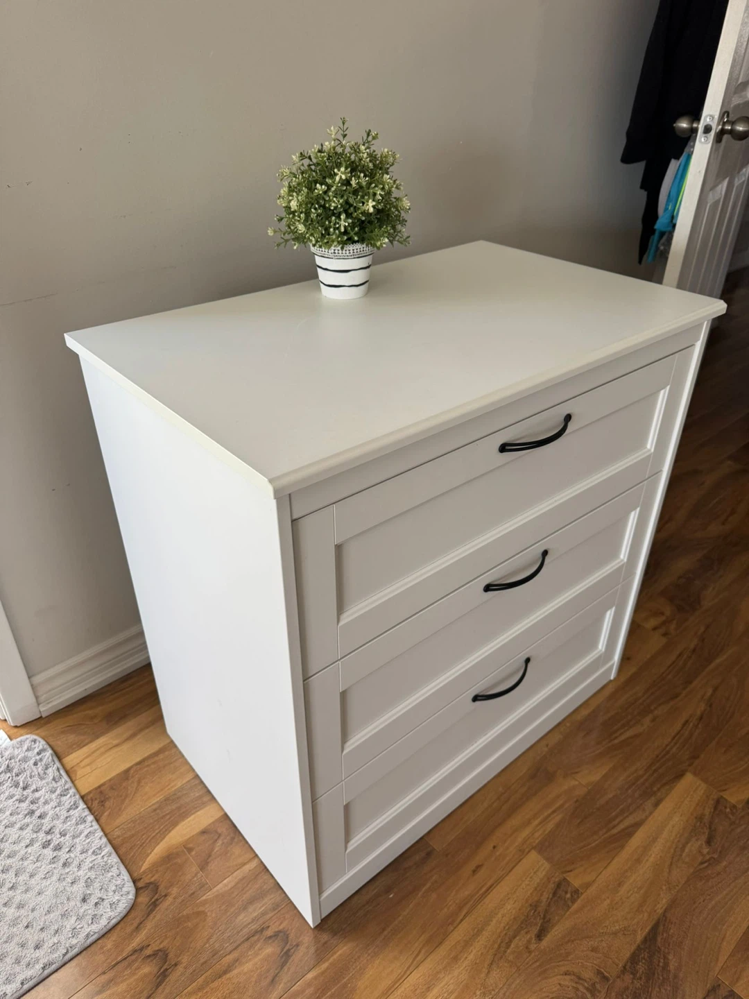 Ikea White 3-Drawer Dresser with black handles 🌱 - photo 3