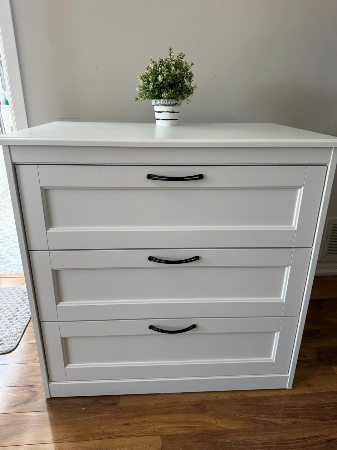 Ikea White 3-Drawer Dresser with black handles 🌱